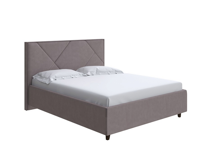 Кровать Tessera Grand 200x200 Ткань: Рогожка Тетра Графит - Мягкая кровать с высоким изголовьем и стильными ножками из массива бука