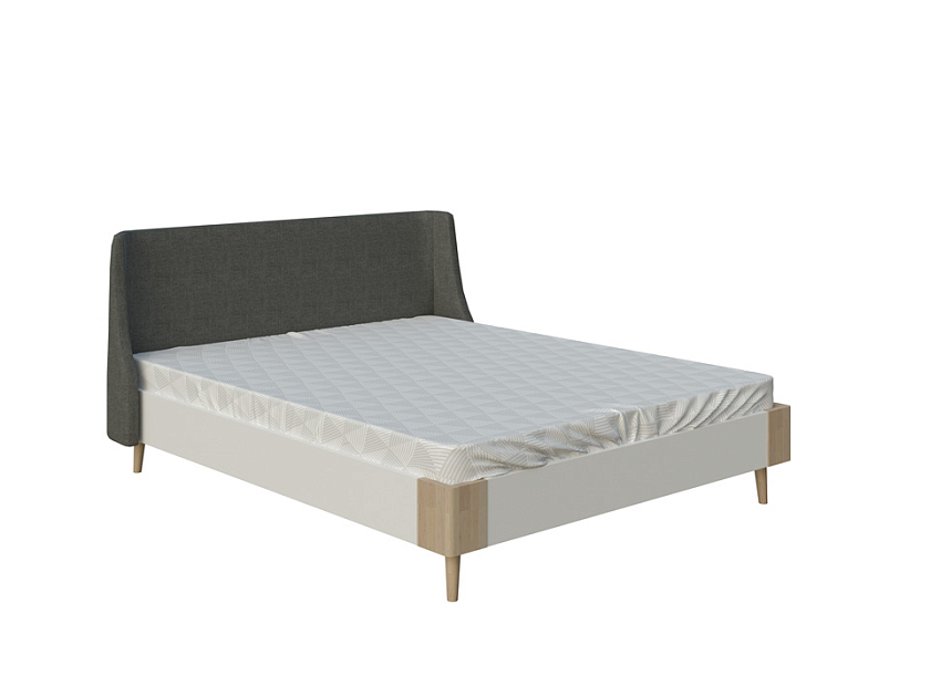 Кровать Lagom Side Chips 90x200 ЛДСП+ткань Лама Темно-серый/ЛДСП Белый Жемчуг/Масло-воск Natura (Бук) - Оригинальная кровать без встроенного основания из ЛДСП с мягкими элементами.