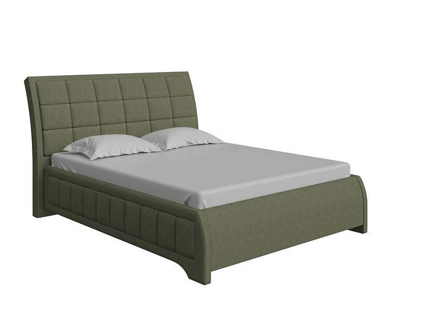 Кровать Foros 200x220 Искусственная шерсть Лама Авокадо - Кровать необычной формы в стиле арт-деко.