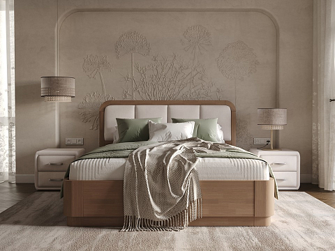Большая кровать Hemwood с подъемным механизмом - Кровать из натурального массива сосны с мягким изголовьем и бельевым ящиком