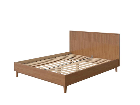 Кровать 200х200 Tempo - Кровать из массива с вертикальной фрезеровкой и декоративным обрамлением изголовья