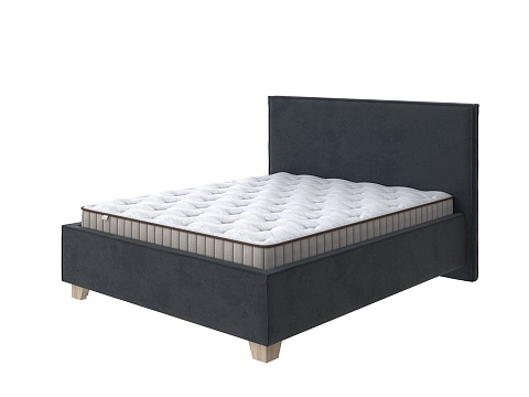 Черная кровать Hygge Simple - Мягкая кровать с ножками из массива березы и объемным изголовьем