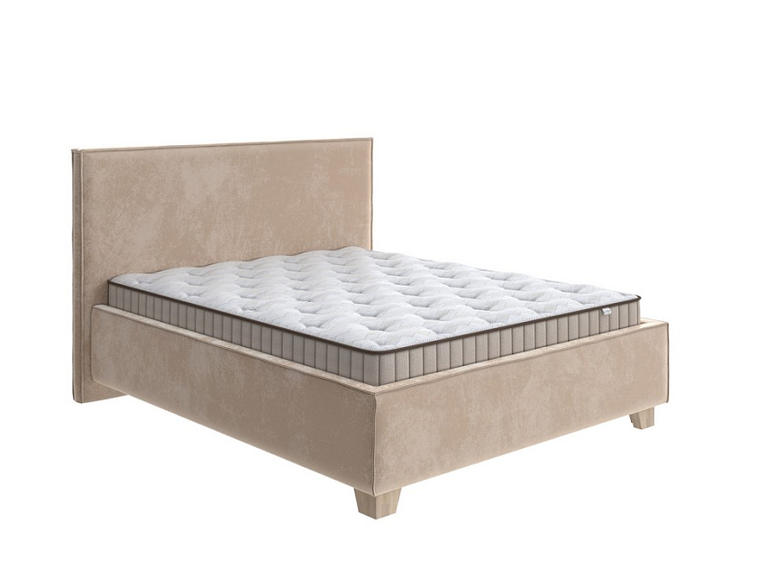 Кровать Hygge Simple 160x200 Ткань: Велюр Лофти Бежевый - Мягкая кровать с ножками из массива березы и объемным изголовьем