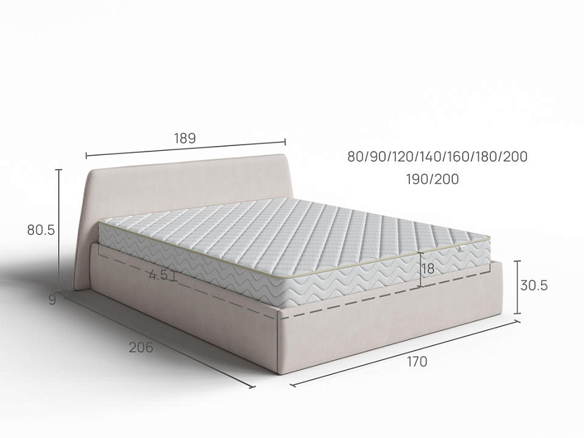 Кровать Binni для основания с ПМ 90x200 Ткань: Рогожка Тетра Бежевый