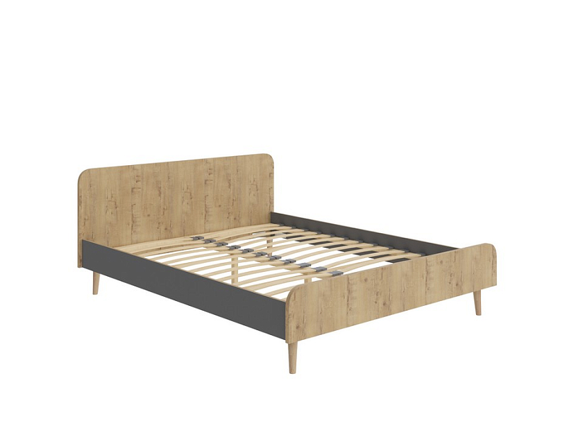 Кровать Way 140x200 ЛДСП Бунратти/Вулканический серый - Компактная корпусная кровать на деревянных опорах