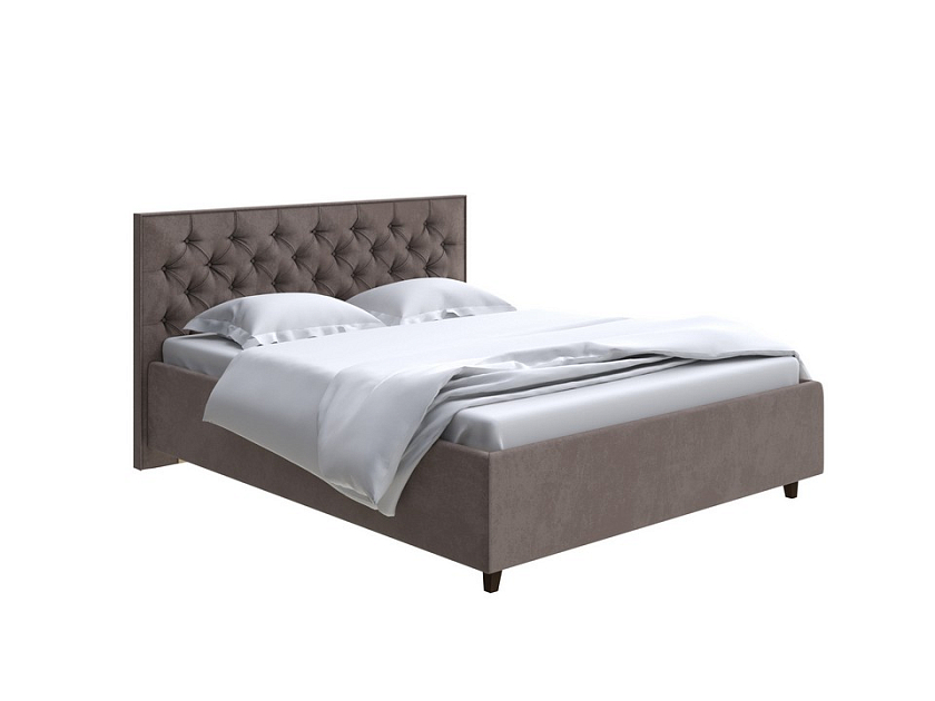 Кровать Teona 160x200 Ткань: Велюр Casa Кофейный - Кровать с высоким изголовьем, украшенным благородной каретной пиковкой.