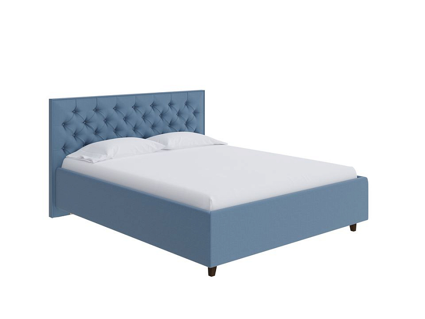 Кровать Teona 160x200 Ткань: Велюр Casa Лунный - Кровать с высоким изголовьем, украшенным благородной каретной пиковкой.