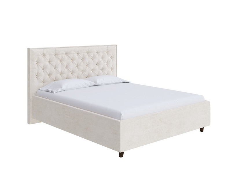 Кровать Teona Grand 140x200 Ткань: Велюр Casa Лунный - Кровать с увеличенным изголовьем, украшенным благородной каретной пиковкой.