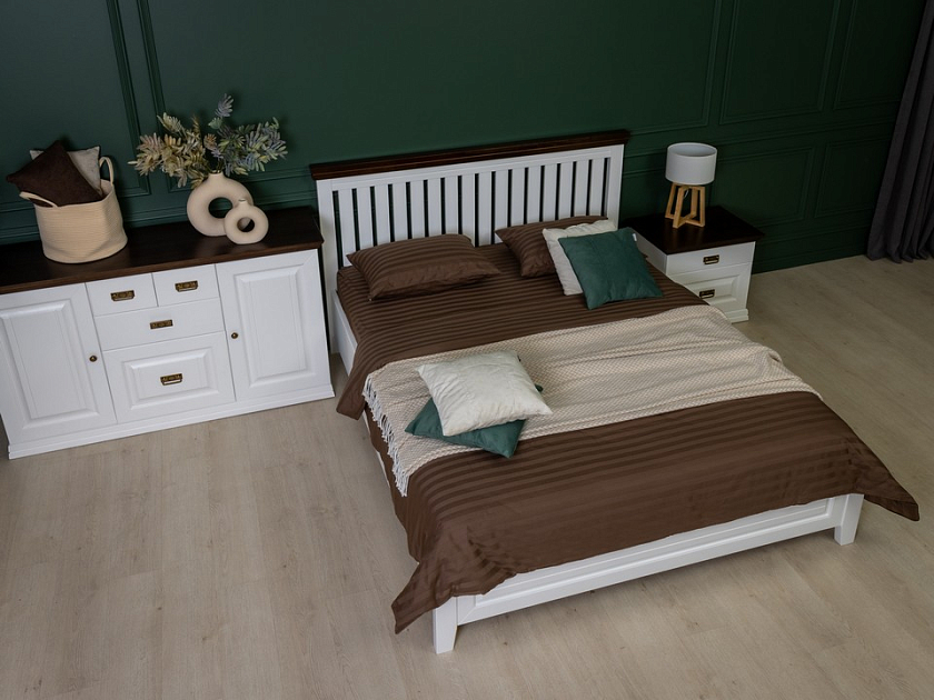 Кровать Olivia 160x220 Массив (сосна) Белая эмаль + Орех - Кровать из массива с контрастной декоративной планкой.