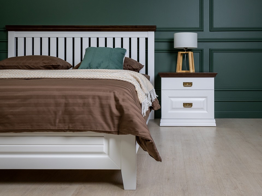 Кровать Olivia 160x220 Массив (сосна) Белая эмаль + Орех - Кровать из массива с контрастной декоративной планкой.