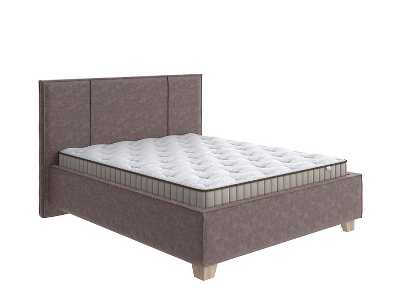 Кровать Hygge Line 90x200 Ткань: Велюр Gratta 8 Брауни - Мягкая кровать с ножками из массива березы и объемным изголовьем