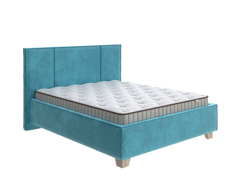 Кровать Hygge Line 180x190 Ткань: Велюр Лофти Лазурь - Мягкая кровать с ножками из массива березы и объемным изголовьем