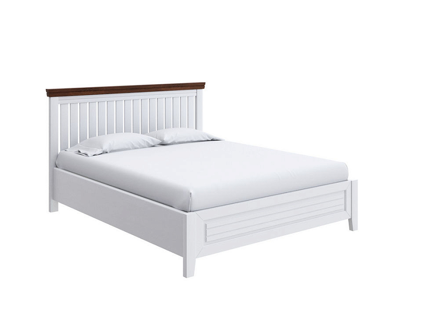 Кровать Olivia с подъемным механизмом 160x220 Массив (сосна) Белая эмаль + Орех - Кровать с подъёмным механизмом из массива с контрастной декоративной планкой.
